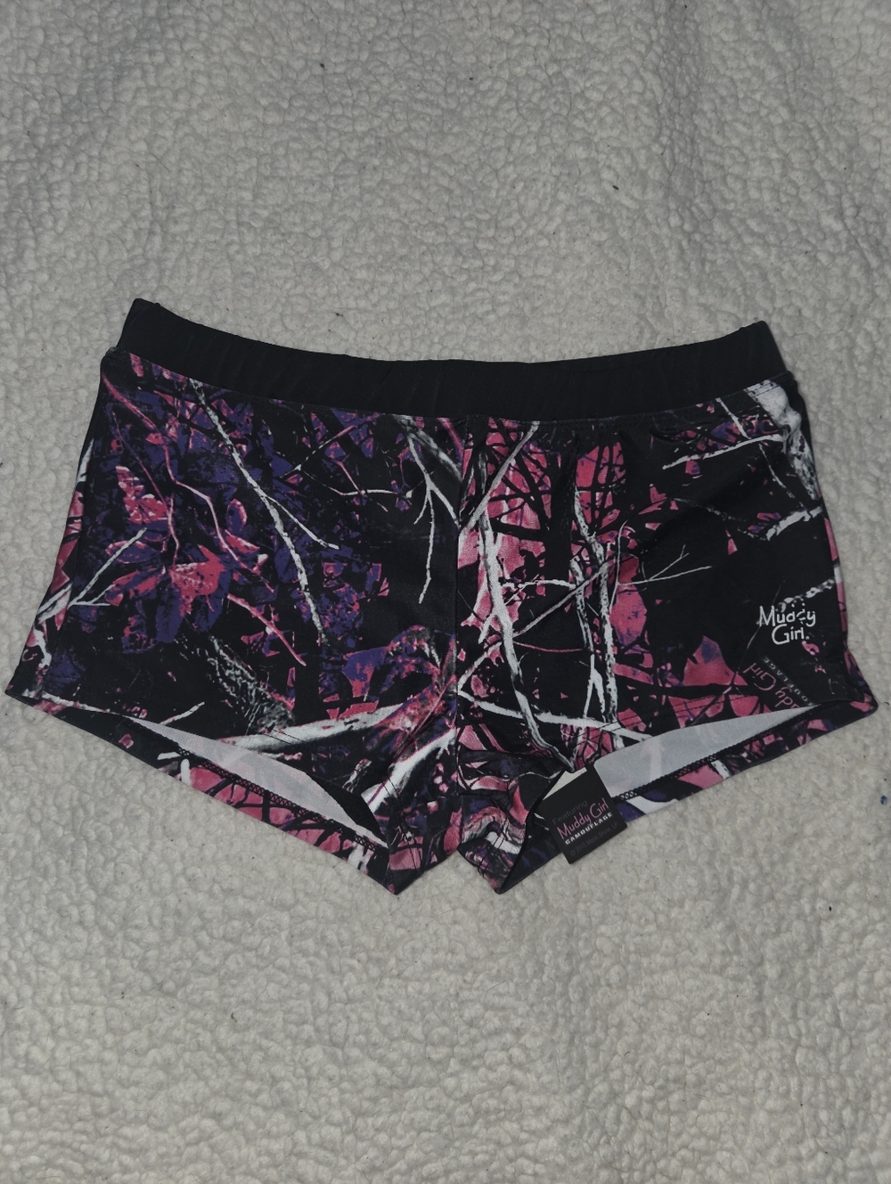 Moonshine Camo Muddy Girl Pink & Black Boy Short Bikini Bottoms Small